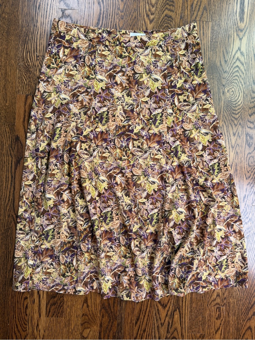 Vintage 90s Floral Leaf Fall Neutral Velvet Print Western Maxi Skirt